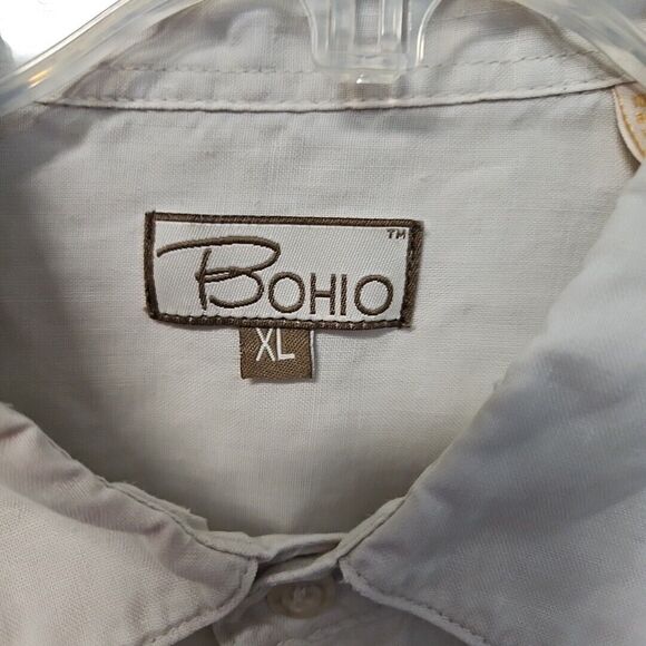 Bohio Linen Shirt Mens XL Summer Ivory White Short Sleeve - Picture 2 of 10